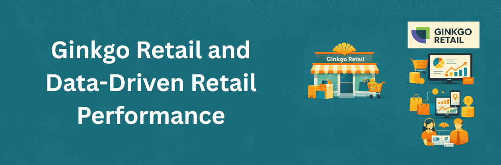 Retail performance illustration showing storefront operations, shopping analytics, sales dashboards, and data-driven retail insights